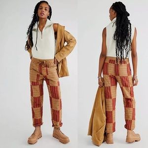 Plaid Relaxed Drawstring Pants - Rust Plaid